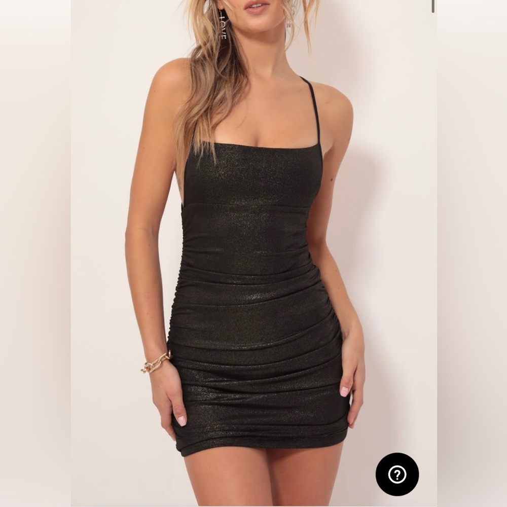 Lucy In The Sky Black Shimmer Bodycon Tie Up Dress in size small.